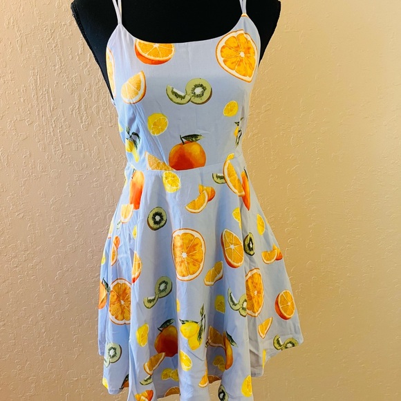 Forever 21 Blue‎ Spaghetti Strap Fruit print Sundress Casual - Picture 1 of 6
